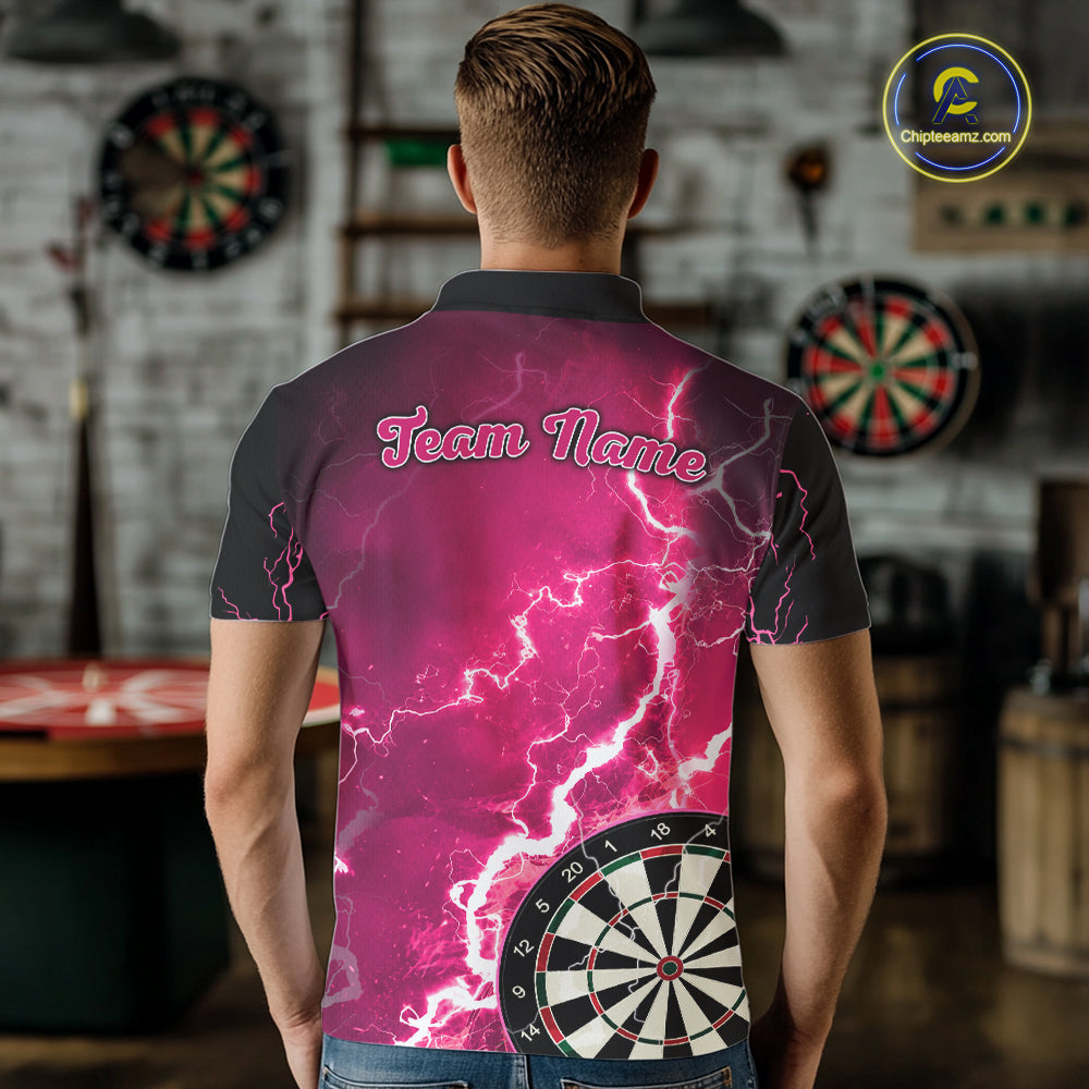 Pink Lightning Dart Shirts With Pocket Option Custom Darts Jersey For Men TDM7342