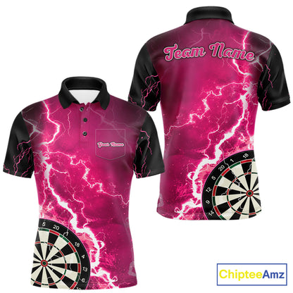 Pink Lightning Dart Shirts With Pocket Option Custom Darts Jersey For Men TDM7342