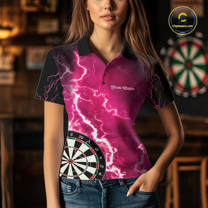 Pink Lightning Dart Shirts With Pocket Option Custom Darts Jersey For Women TDM7342