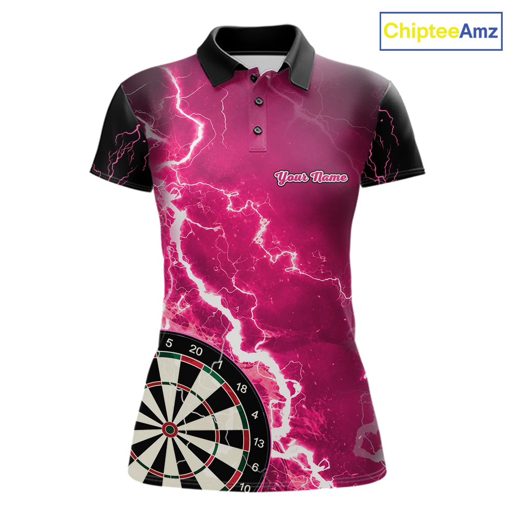 Pink Lightning Dart Shirts With Pocket Option Custom Darts Jersey For Women TDM7342