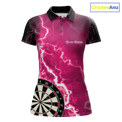 Pink Lightning Dart Shirts With Pocket Option Custom Darts Jersey For Women TDM7342