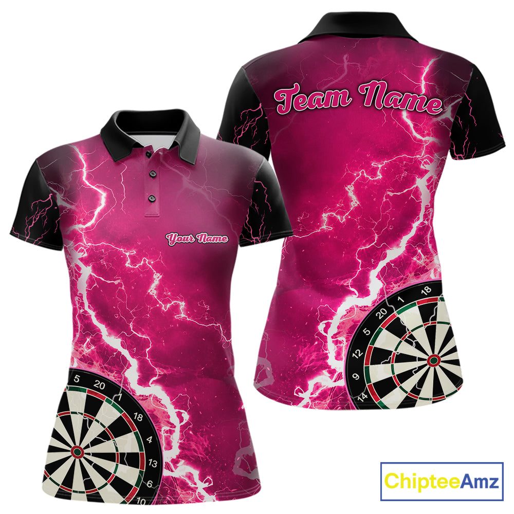 Pink Lightning Dart Shirts With Pocket Option Custom Darts Jersey For Women TDM7342