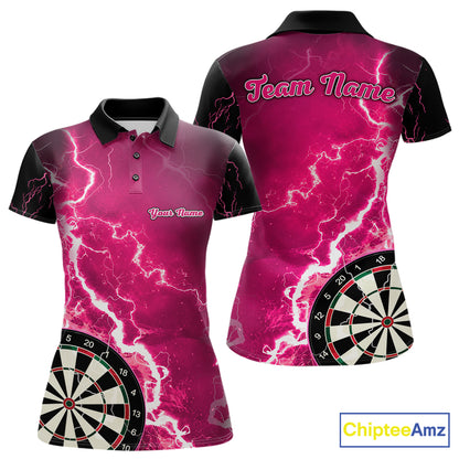 Pink Lightning Dart Shirts With Pocket Option Custom Darts Jersey For Women TDM7342