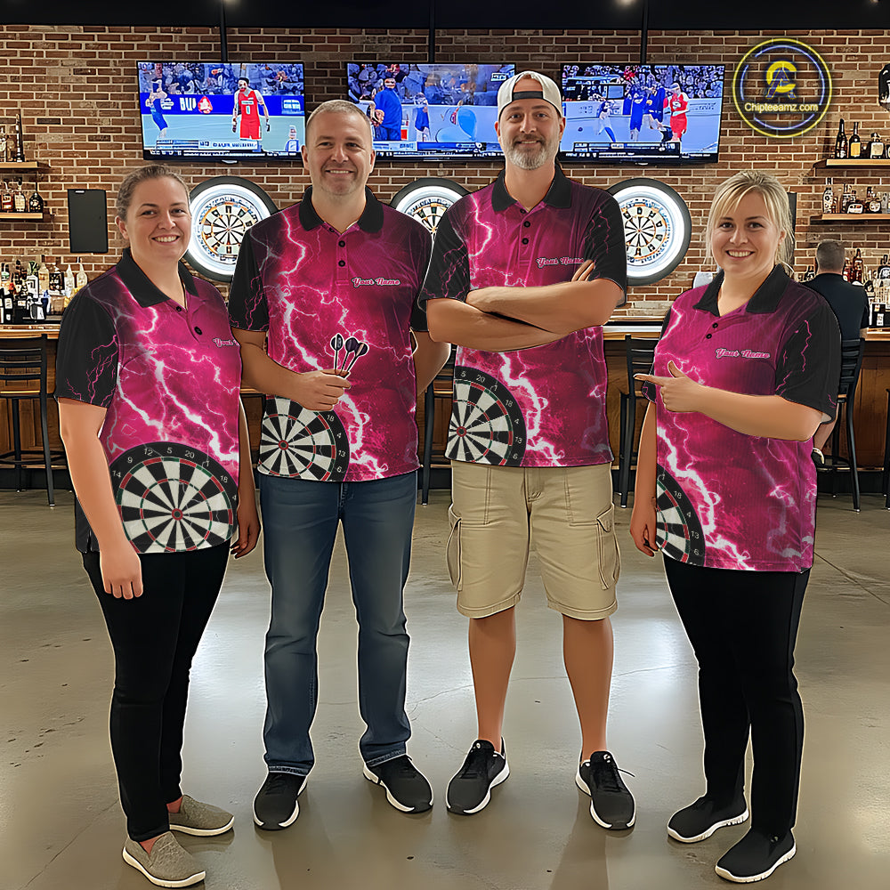 Pink Lightning Dart Shirts With Pocket Option Custom Darts Jersey For Men TDM7342