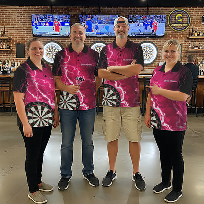 Pink Lightning Dart Shirts With Pocket Option Custom Darts Jersey For Men TDM7342