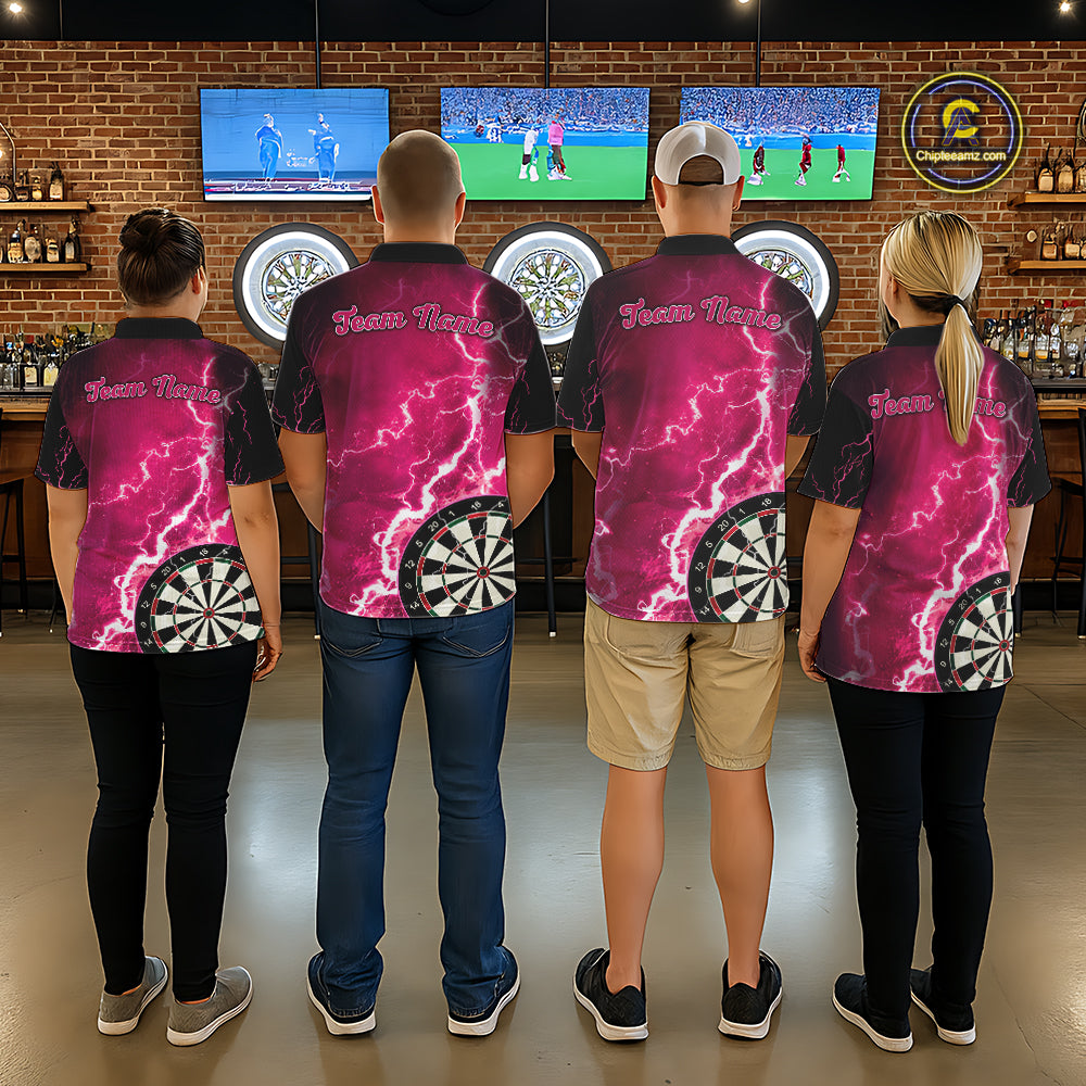 Pink Lightning Dart Shirts With Pocket Option Custom Darts Jersey For Men TDM7342