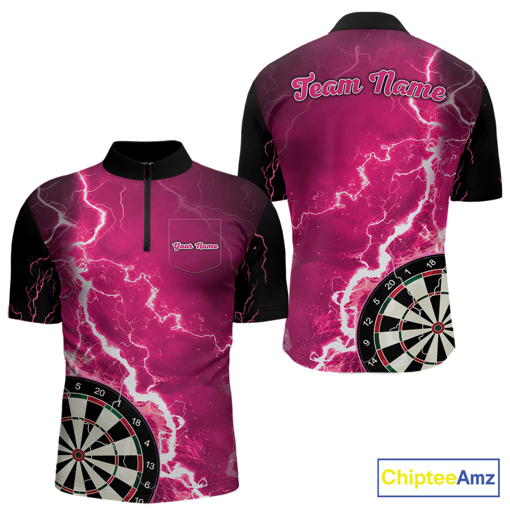 Pink Lightning Dart Shirts With Pocket Option Custom Darts Jersey For Men TDM7342