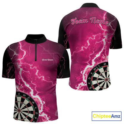 Pink Lightning Dart Shirts With Pocket Option Custom Darts Jersey For Men TDM7342