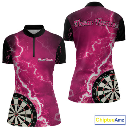 Pink Lightning Dart Shirts With Pocket Option Custom Darts Jersey For Women TDM7342