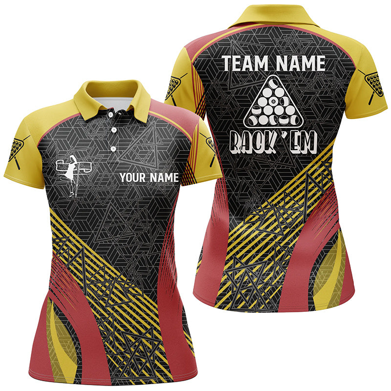 Red, Yellow And Black Billiard Full Printing  Polo Shirts For Women, Custom Billiard Jerseys Shirts TDM0210