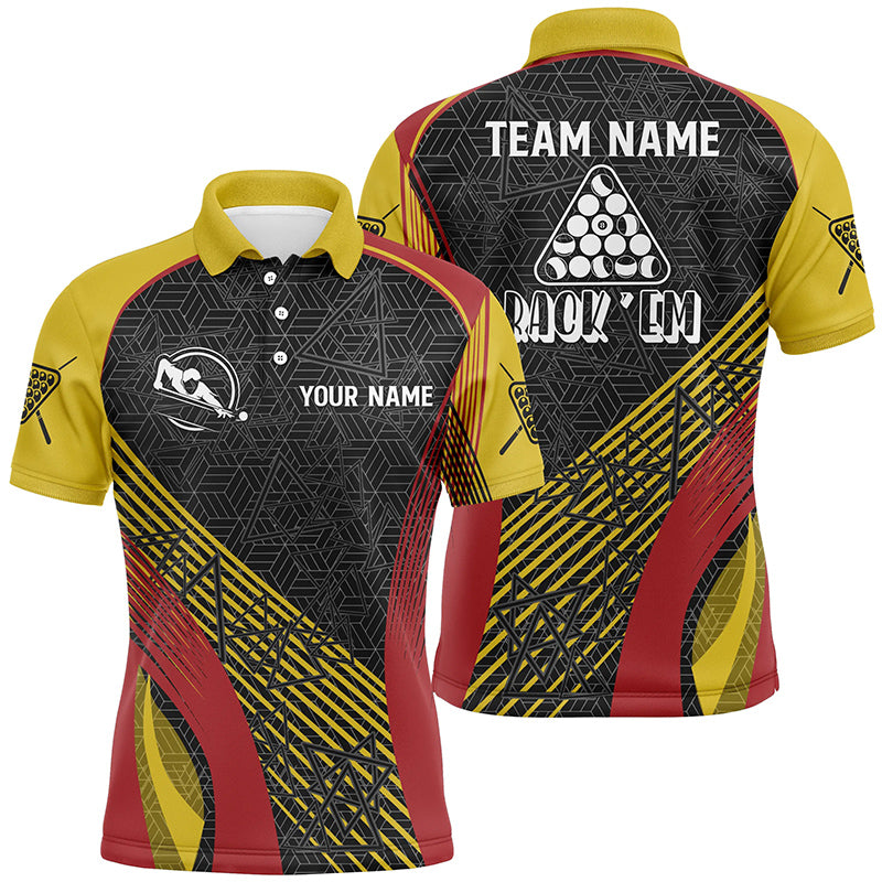 Red, Yellow And Black Billiard Full Printing  Polo Shirts For Men, Custom Billiard Jerseys Shirts TDM0210