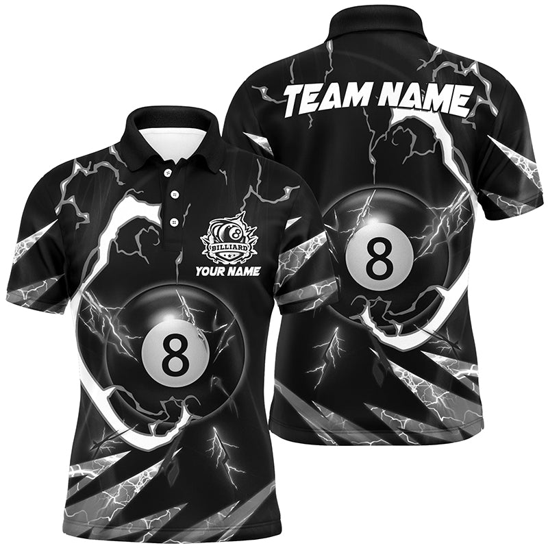 Personalized Black 8 Ball Pool Billiard Shirts For Men Custom Thunder Lightning Pool Jerseys TDM2588