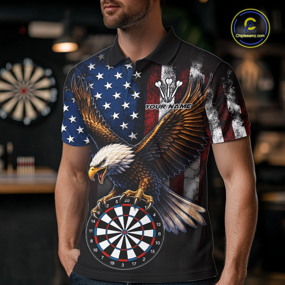 Personalized Vintage American Flag Eagle Darts Shirts For Men Custom Patriotic Darts Team Jersey TDM7667