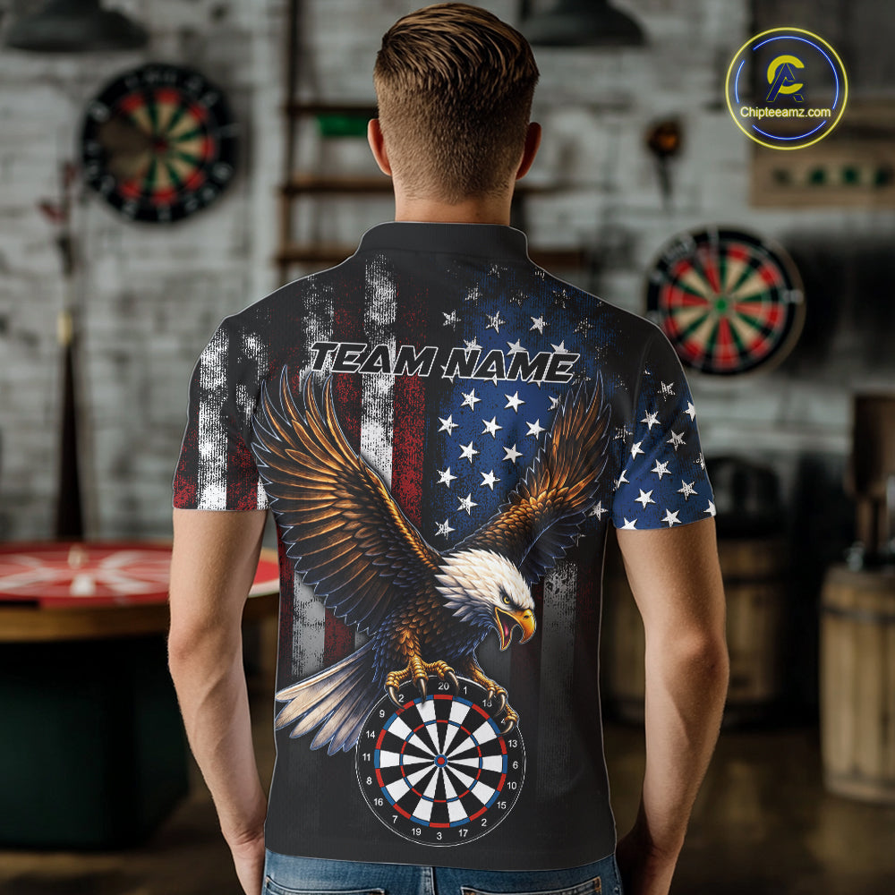 Personalized Vintage American Flag Eagle Darts Shirts For Men Custom Patriotic Darts Team Jersey TDM7667