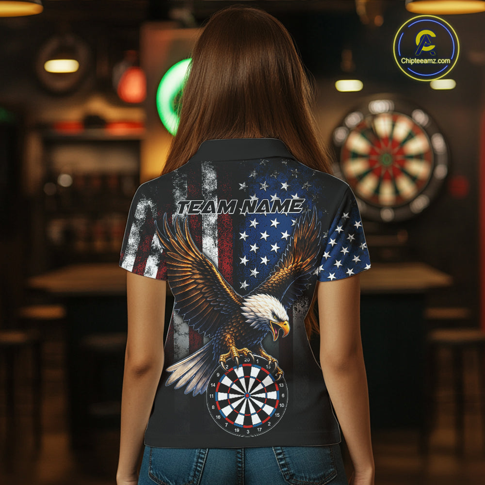 Personalized Vintage American Flag Eagle Darts Shirts For Women Custom Patriotic Darts Team Jersey TDM7667
