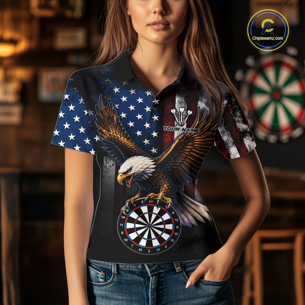 Personalized Vintage American Flag Eagle Darts Shirts For Women Custom Patriotic Darts Team Jersey TDM7667