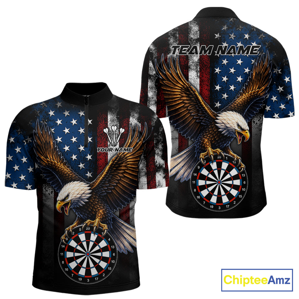 Personalized Vintage American Flag Eagle Darts Shirts For Men Custom Patriotic Darts Team Jersey TDM7667