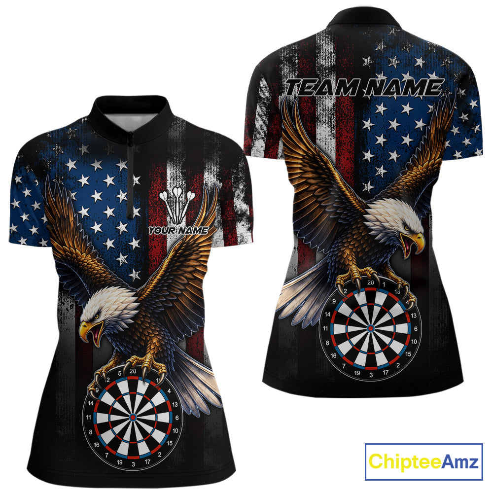 Personalized Vintage American Flag Eagle Darts Shirts For Women Custom Patriotic Darts Team Jersey TDM7667