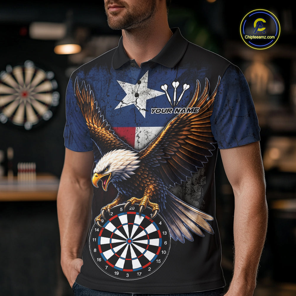 Personalized Vintage Texas Flag Eagle Darts Shirts For Men Custom Patriotic Darts Team Jersey TDM7668