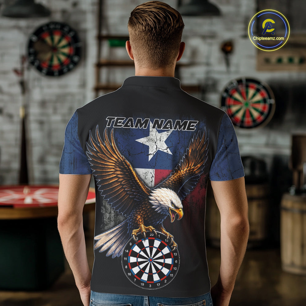 Personalized Vintage Texas Flag Eagle Darts Shirts For Men Custom Patriotic Darts Team Jersey TDM7668