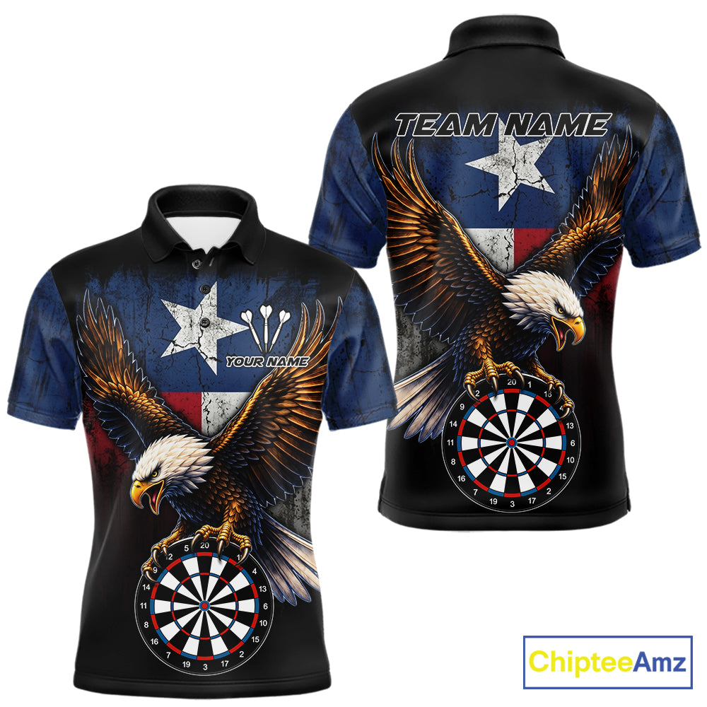 Personalized Vintage Texas Flag Eagle Darts Shirts For Men Custom Patriotic Darts Team Jersey TDM7668