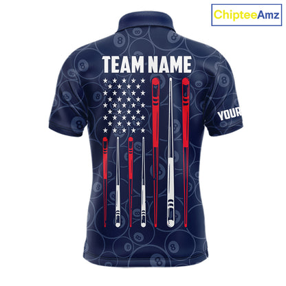 Navy Blue American Flag 8 Ball Billiard Jersey For Men Custom Patriotic Pool Team Shirts TDM7669