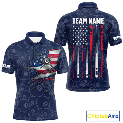 Navy Blue American Flag 8 Ball Billiard Jersey For Men Custom Patriotic Pool Team Shirts TDM7669