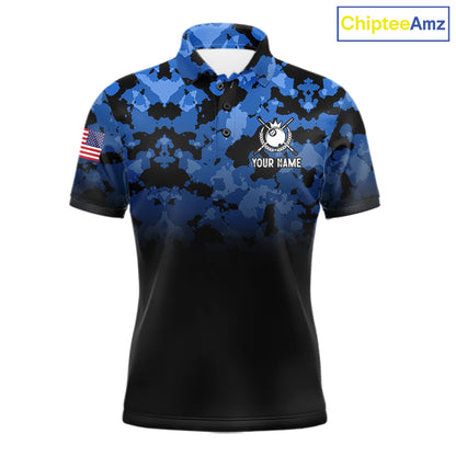 Black And Blue Camo US Flag 8 Ball Billiard Jersey For Men Custom Patriotic Pool Team Shirts TDM7671