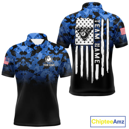 Black And Blue Camo US Flag 8 Ball Billiard Jersey For Men Custom Patriotic Pool Team Shirts TDM7671