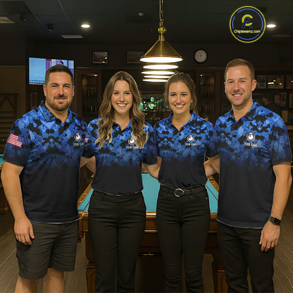 Black And Blue Camo US Flag 8 Ball Billiard Jersey For Women Custom Patriotic Pool Team Shirts TDM7671