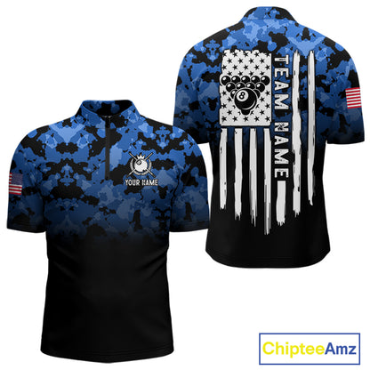Black And Blue Camo US Flag 8 Ball Billiard Jersey For Men Custom Patriotic Pool Team Shirts TDM7671