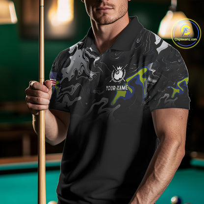 Black And White Camo US Flag 8 Ball Billiard Jersey For Men Custom Patriotic Pool Team Shirts TDM7672