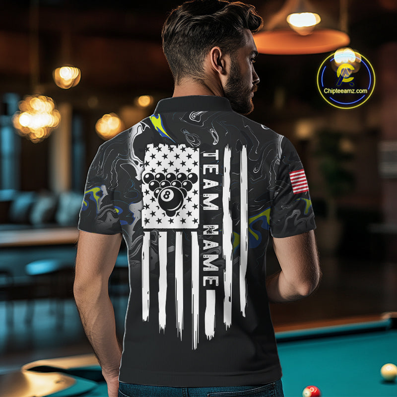 Black And White Camo US Flag 8 Ball Billiard Jersey For Men Custom Patriotic Pool Team Shirts TDM7672