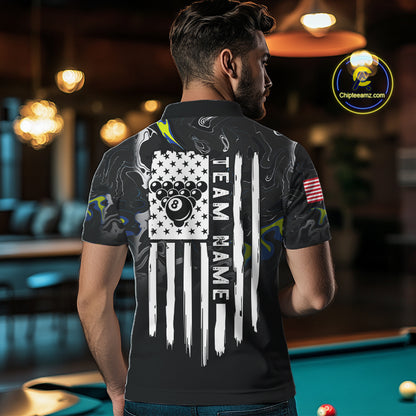 Black And White Camo US Flag 8 Ball Billiard Jersey For Men Custom Patriotic Pool Team Shirts TDM7672