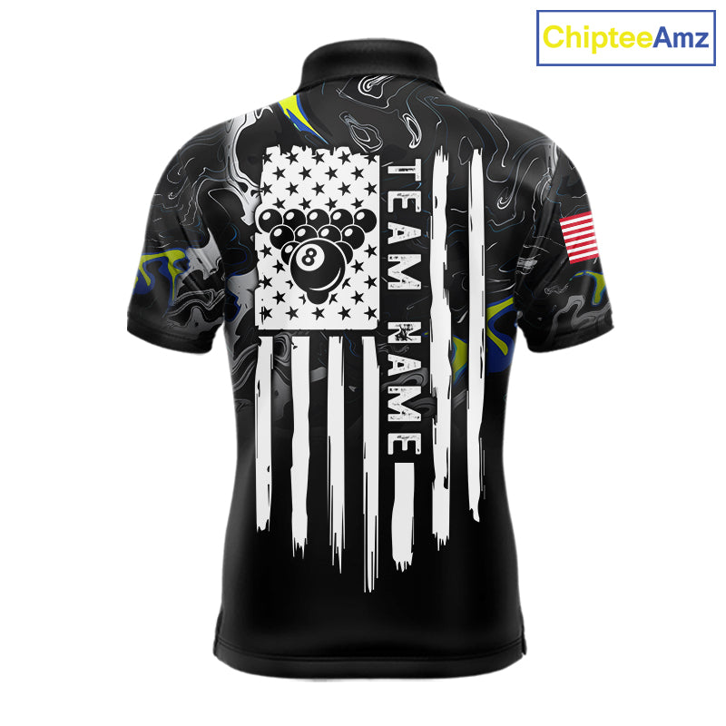 Black And White Camo US Flag 8 Ball Billiard Jersey For Men Custom Patriotic Pool Team Shirts TDM7672