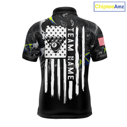Black And White Camo US Flag 8 Ball Billiard Jersey For Men Custom Patriotic Pool Team Shirts TDM7672