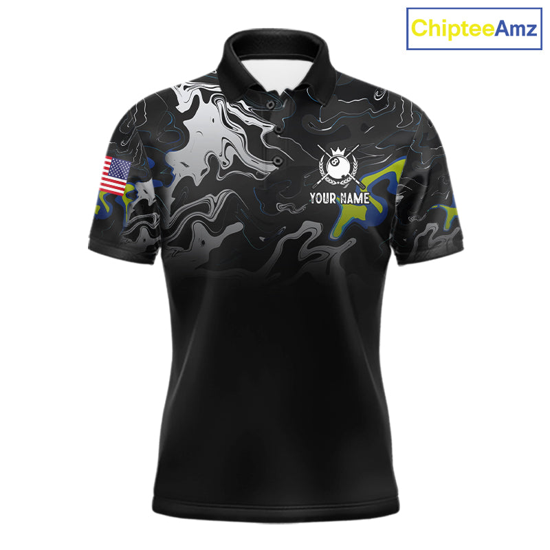 Black And White Camo US Flag 8 Ball Billiard Jersey For Men Custom Patriotic Pool Team Shirts TDM7672