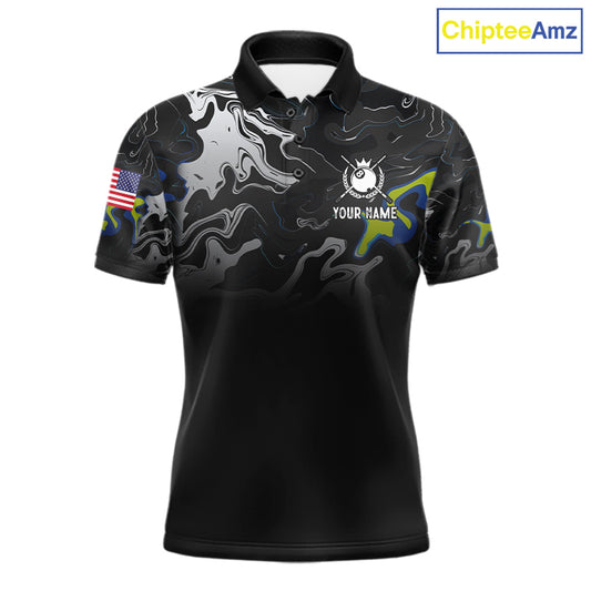 Black And White Camo US Flag 8 Ball Billiard Jersey For Men Custom Patriotic Pool Team Shirts TDM7672