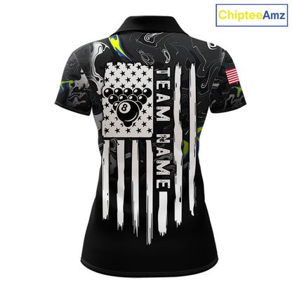 Black And White Camo US Flag 8 Ball Billiard Jersey For Women Custom Patriotic Pool Team Shirts TDM7672