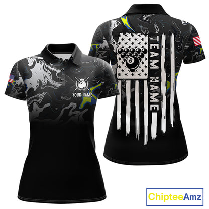 Black And White Camo US Flag 8 Ball Billiard Jersey For Women Custom Patriotic Pool Team Shirts TDM7672