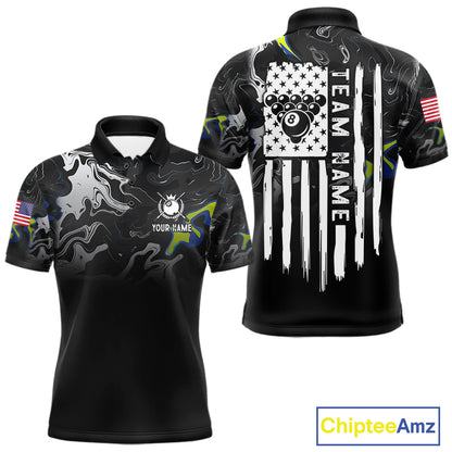 Black And White Camo US Flag 8 Ball Billiard Jersey For Men Custom Patriotic Pool Team Shirts TDM7672