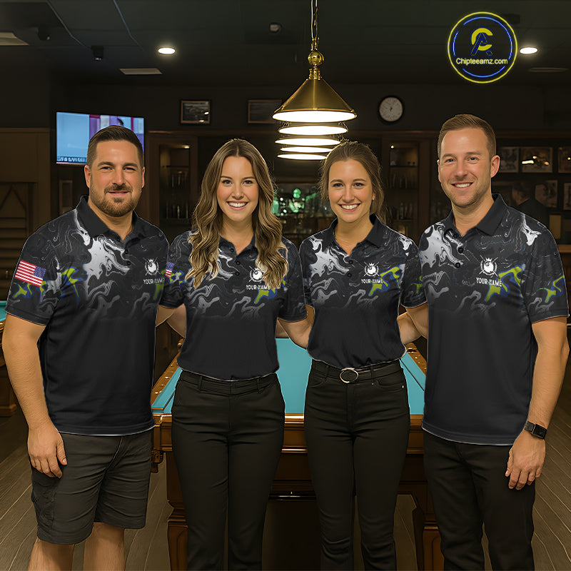 Black And White Camo US Flag 8 Ball Billiard Jersey For Women Custom Patriotic Pool Team Shirts TDM7672