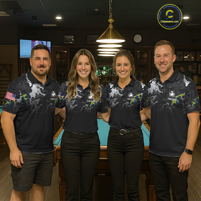 Black And White Camo US Flag 8 Ball Billiard Jersey For Women Custom Patriotic Pool Team Shirts TDM7672