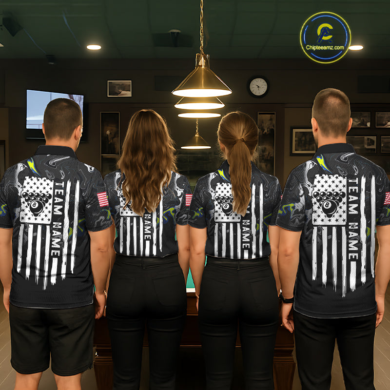 Black And White Camo US Flag 8 Ball Billiard Jersey For Women Custom Patriotic Pool Team Shirts TDM7672