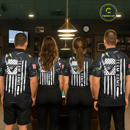 Black And White Camo US Flag 8 Ball Billiard Jersey For Women Custom Patriotic Pool Team Shirts TDM7672