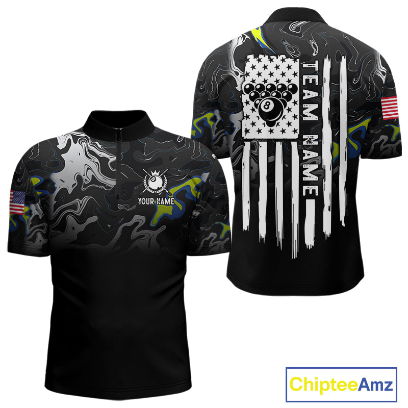 Black And White Camo US Flag 8 Ball Billiard Jersey For Men Custom Patriotic Pool Team Shirts TDM7672