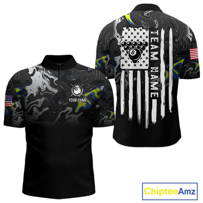 Black And White Camo US Flag 8 Ball Billiard Jersey For Men Custom Patriotic Pool Team Shirts TDM7672