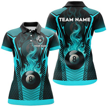 Load image into Gallery viewer, Turquoise 8 Ball Pool Fire Flame Custom 3D Billiard Shirts For Women, Billiard Sport Team Jerseys TDM2847