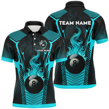 Load image into Gallery viewer, Turquoise 8 Ball Pool Fire Flame Custom 3D Billiard Shirts For Men, Billiard Sport Team Jerseys TDM2847