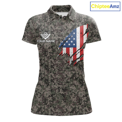 Personalized Retro Camo US Flag Billiard Shirts For Women Custom Eagle 8 Ball Pool Team Jersey TDM7987